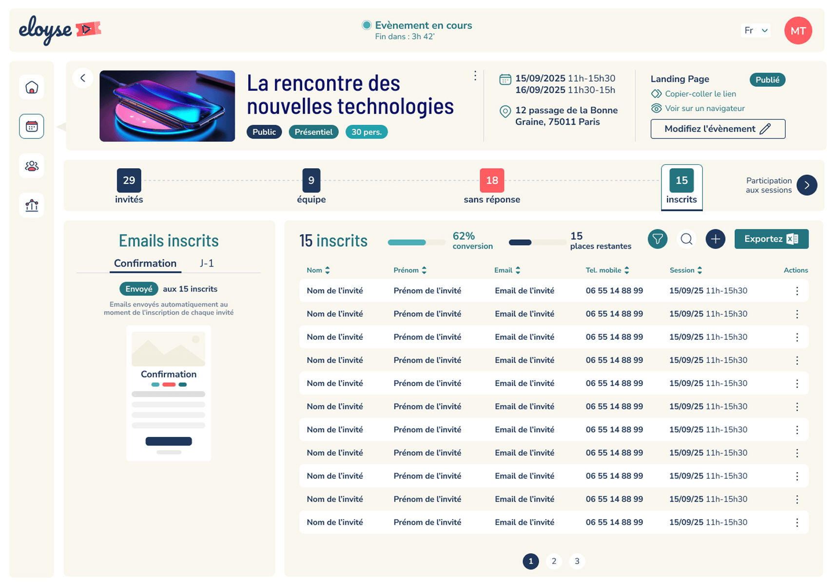 Dashboard de suivi des inscriptions